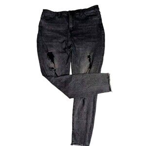 Simple Society Women's Skinny Jeans  Black Distressed Elastic SZ Junior 15/32